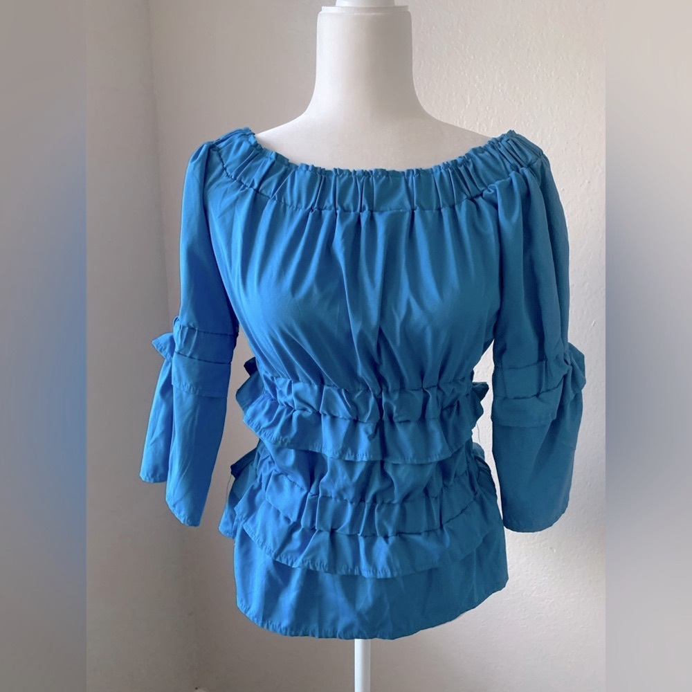 Blue Ruffled Women's Blouse